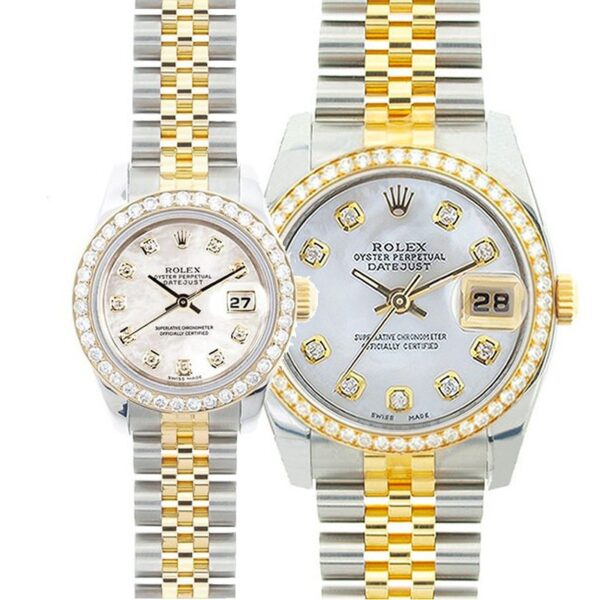 Rolex Datejust Watches His & Hers Stainless 18K Mother Of Pearl Custom Set Diamonds Mid 2000'S Models