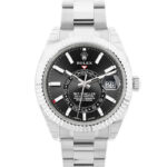 Stainless steel Rolex Sky-Dweller with black dial and Oyster bracelet - Certified Pre-Owned