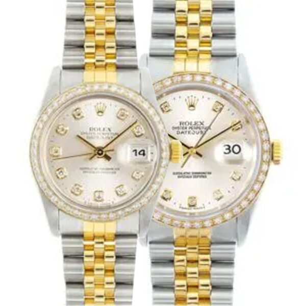 Rolex Datejust Watches His & Hers Stainless Steel 18K Gold Models 68273 & 16233