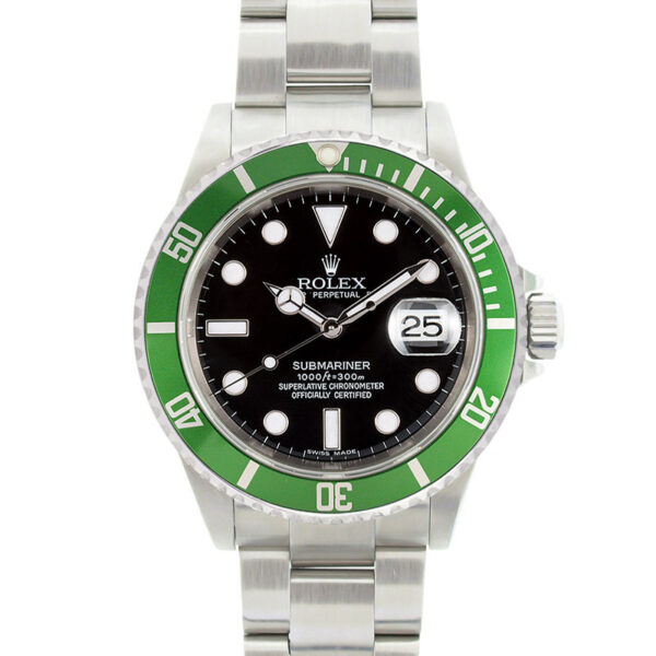 Pre-owned Rolex Submariner Date with green bezel and black dial